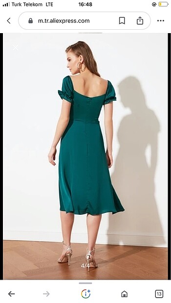 Yeşil saten abiye - Görsel 3