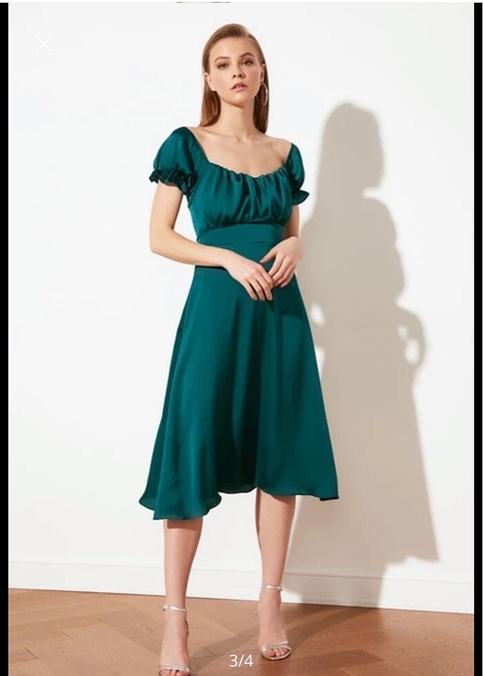 Yeşil saten abiye - Görsel 2