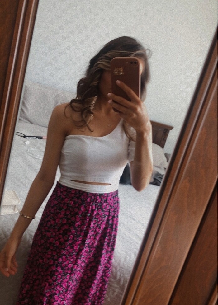 Yırtmaçlı  çiçekli etek - Görsel 2