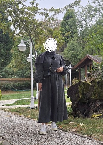 Mavi antrasit gri tesettur kot elbise