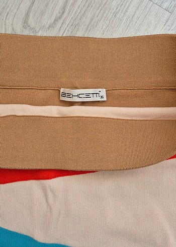 asimetrik Desenli bej rengi kalem etek - Görsel 4