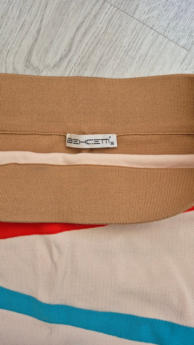 asimetrik Desenli bej rengi kalem etek - Görsel 4