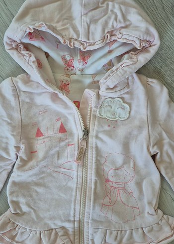 Kız Çocuk Pembe Kapüşonlu Fermuarlı hırka - Görsel 2