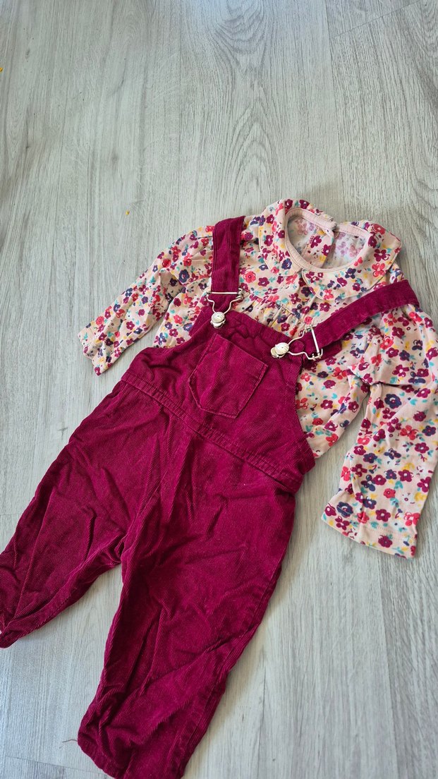 Bordo Düğmeli unisex bebek bahçıvan tulum - Görsel 2