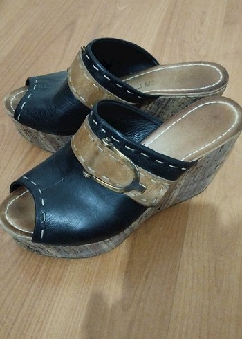 kahverengi tokalı dolgu topuk kadın terlik - Görsel 9