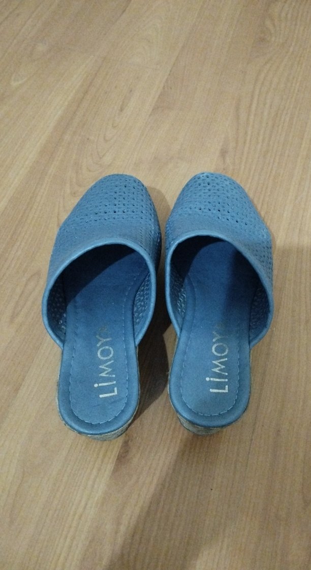 kot mavi hakiki deri dolgu topuk terlik - Görsel 4