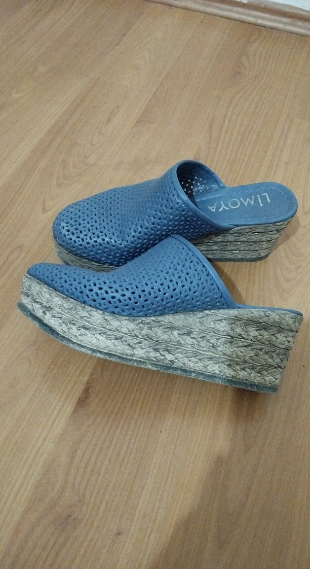 kot mavi hakiki deri dolgu topuk terlik - Görsel 3