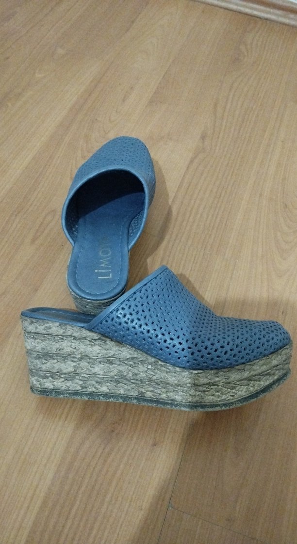 kot mavi hakiki deri dolgu topuk terlik - Görsel 5