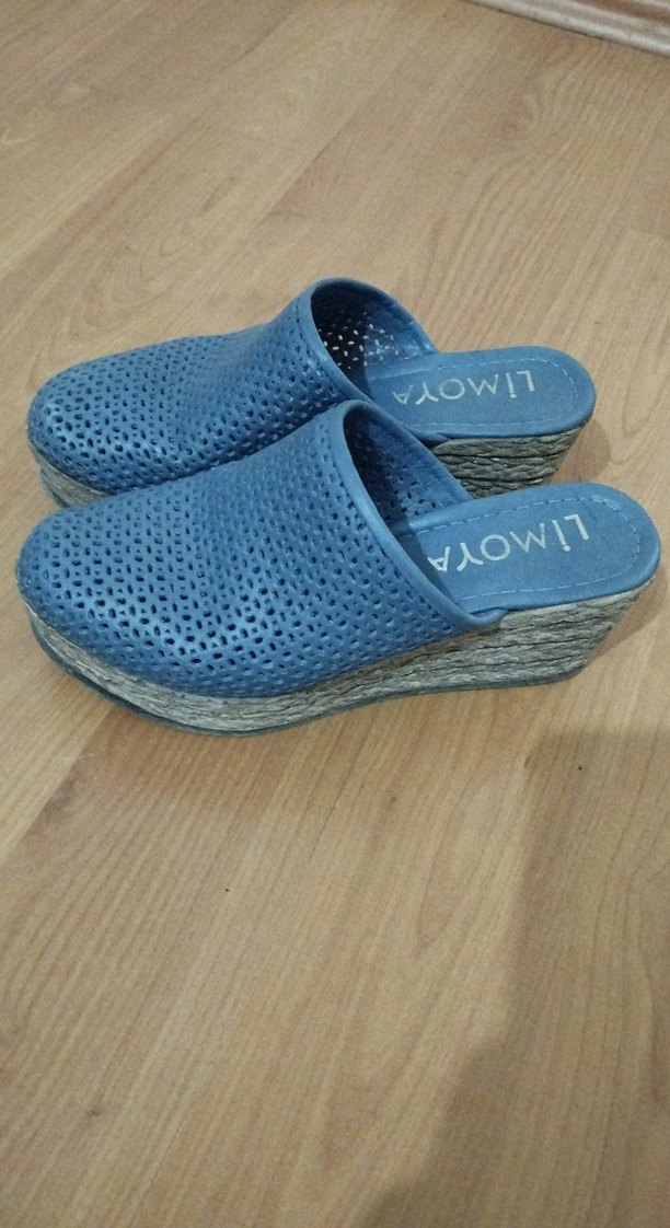 kot mavi hakiki deri dolgu topuk terlik - Görsel 2