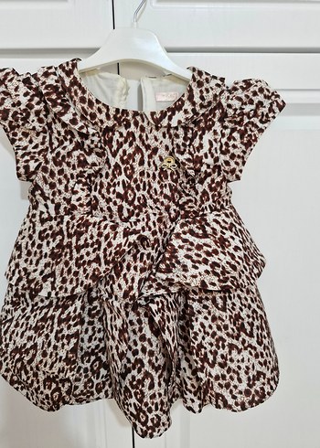BG Store Kız Çocuk Leopar Desenli Fırfırlı Elbise