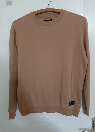 Bisiklet yaka swetshirt bej rengi