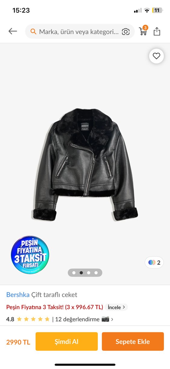 Siyah Kürklü Deri Biker Ceket - Görsel 2