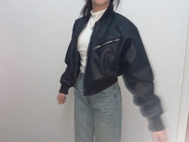 xs Beden siyah Renk Pull and bear deri bomber ceket