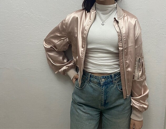 Saten bomber ceket - Görsel 4