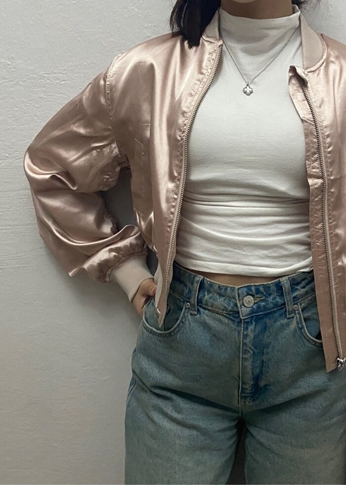 Saten bomber ceket - Görsel 4