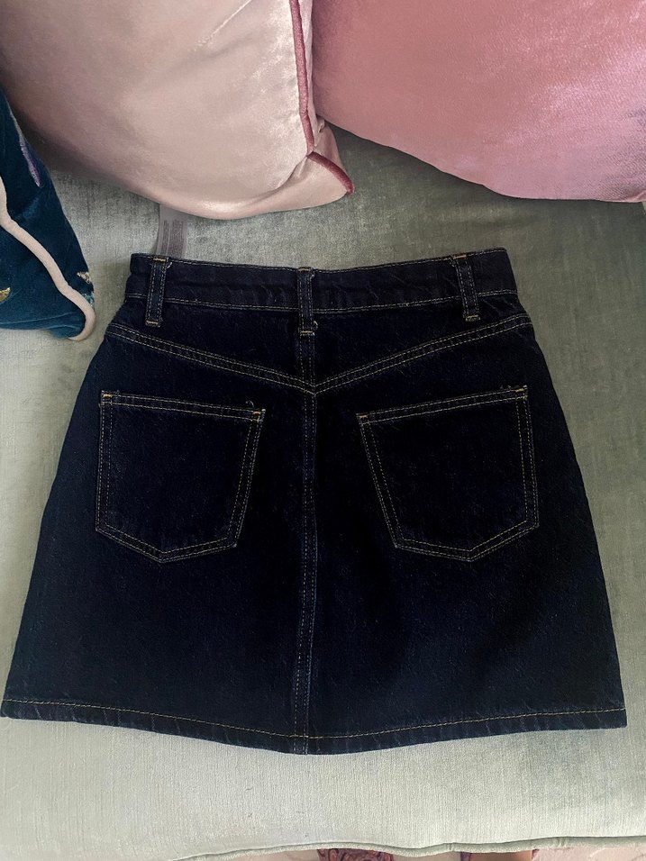 Siyah Kemerli Kısa Kot Etek - Görsel 2