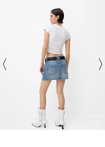 Kemerli Mavi Denim Mini Etek - Görsel 2