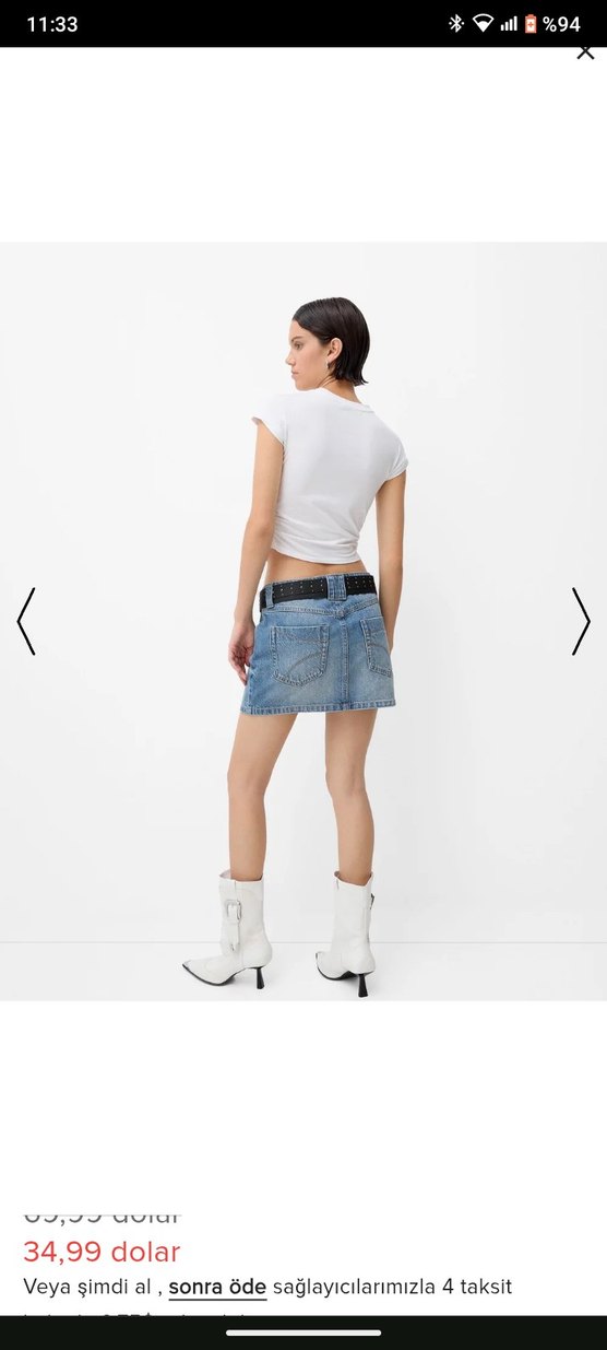 Kemerli Mavi Denim Mini Etek - Görsel 2