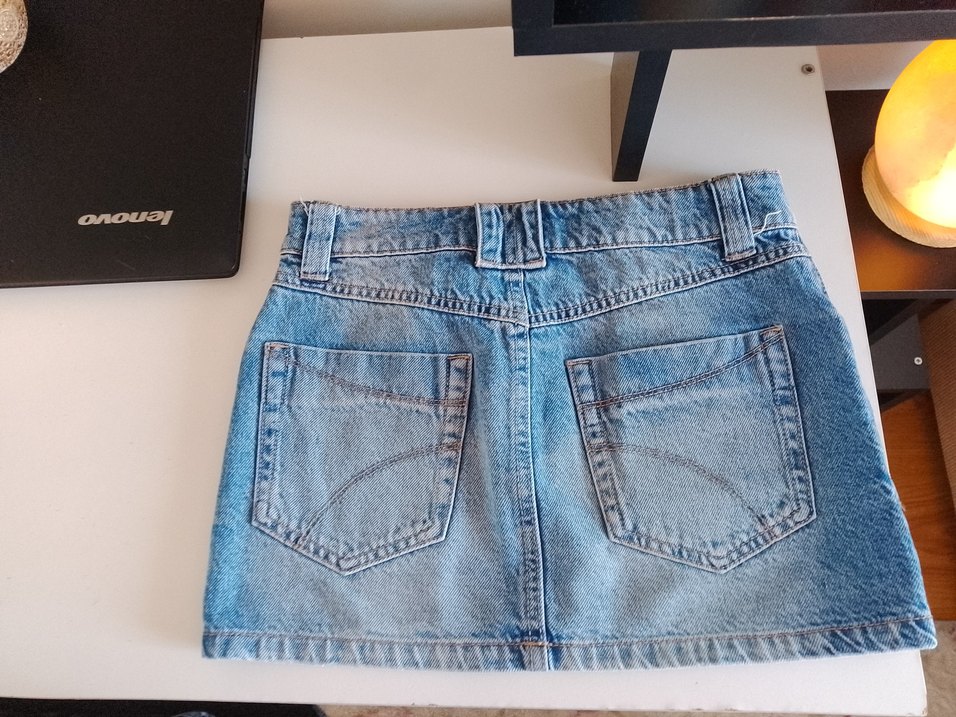 Kemerli Mavi Denim Mini Etek - Görsel 5