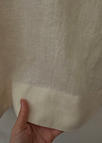 Diğer Kadın Beyaz Keten Uzun Kollu Tunik