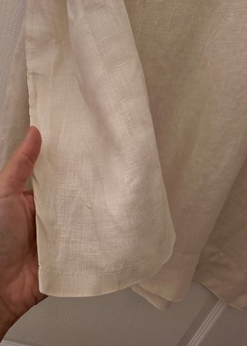 m Beden Kadın Beyaz Keten Uzun Kollu Tunik