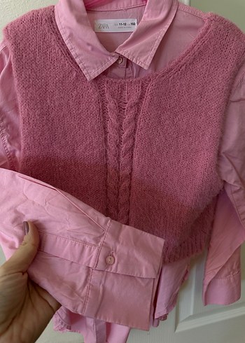 Kızlar için Pembe gömlek ve süveter - Görsel 3