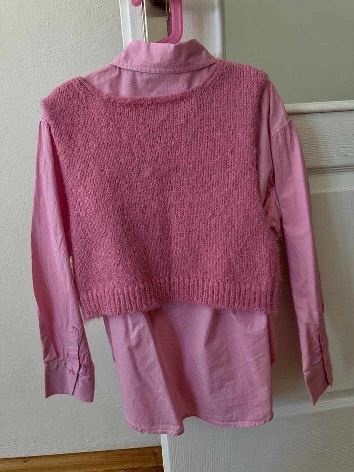 Kızlar için Pembe gömlek ve süveter - Görsel 4