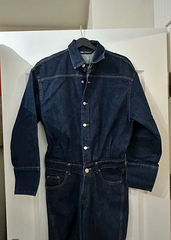 Kadın Lacivert Denim Uzun Kollu Tulum - Görsel 2