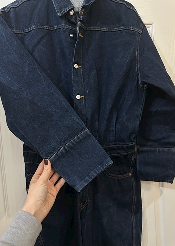 Kadın Lacivert Denim Uzun Kollu Tulum - Görsel 3