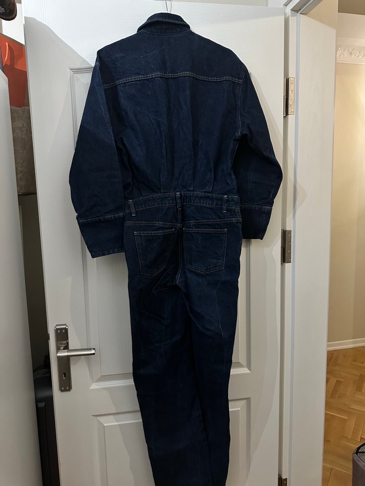 Kadın Lacivert Denim Uzun Kollu Tulum - Görsel 5