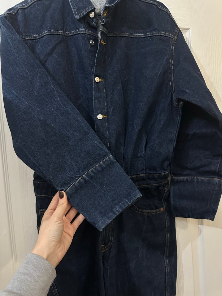 Kadın Lacivert Denim Uzun Kollu Tulum - Görsel 3