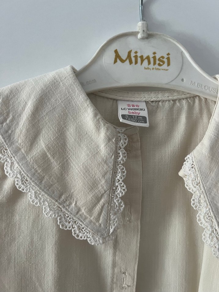 Kız Çocuk Beyaz Keten Vintage Gömlek - Görsel 2
