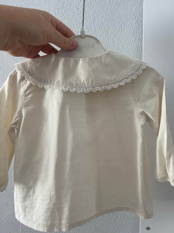 Kız Çocuk Beyaz Keten Vintage Gömlek - Görsel 3