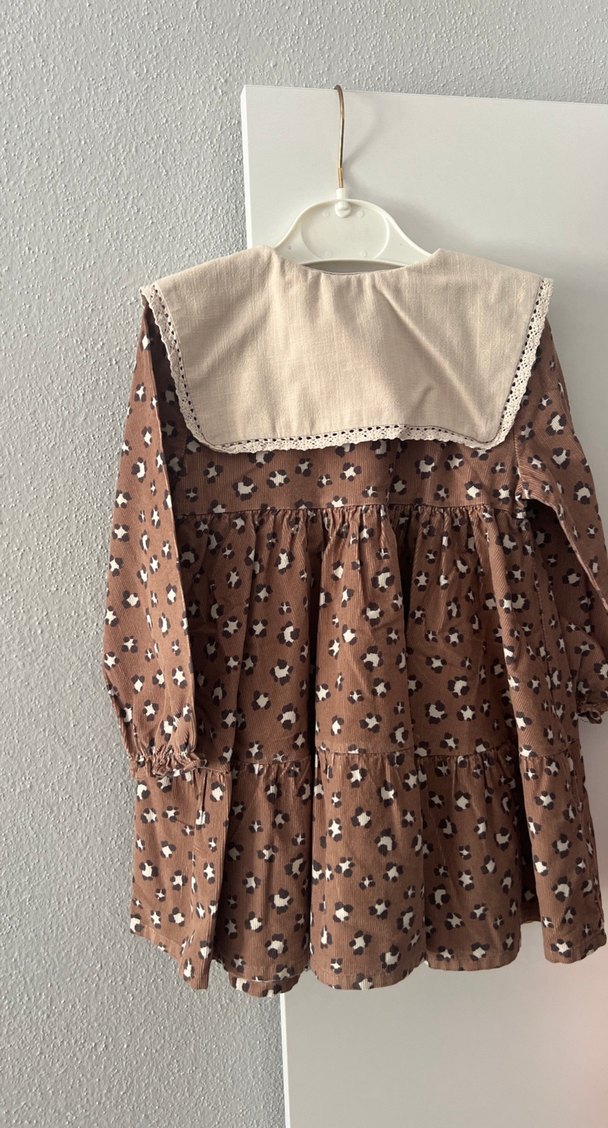 Kahverengi Uzun Kollu Kız Elbisesi - Görsel 2