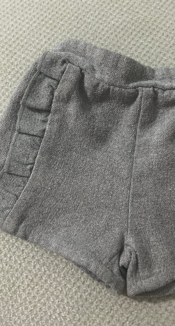 Gri Keten Kumaş Fırfırlı Kız Şortu - Görsel 2