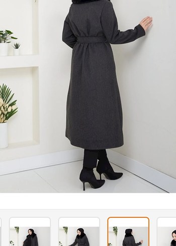 Kürklü Yaka Kemerli Antrasit Kaban fiyat sorunuz - Görsel 3