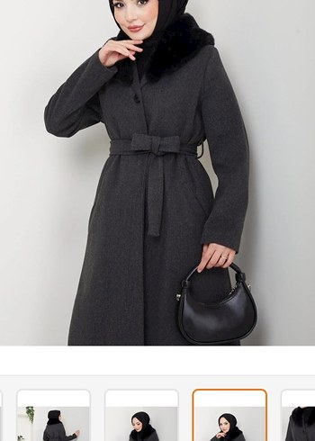 Kürklü Yaka Kemerli Antrasit Kaban fiyat sorunuz - Görsel 2