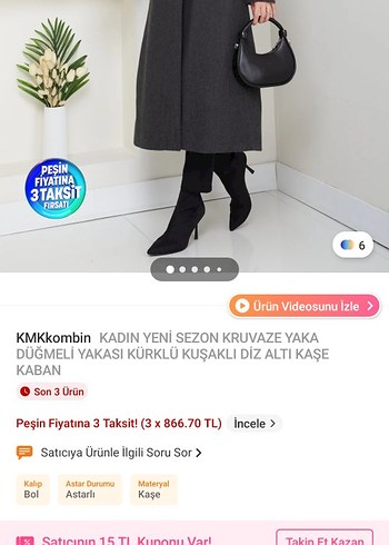Kürklü Yaka Kemerli Antrasit Kaban fiyat sorunuz - Görsel 4
