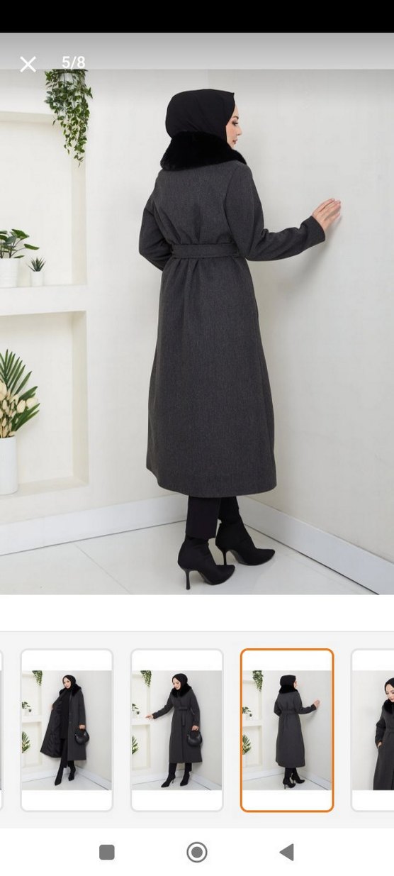 Kürklü Yaka Kemerli Antrasit Kaban fiyat sorunuz - Görsel 3