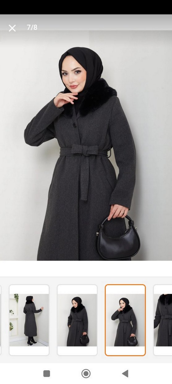 Kürklü Yaka Kemerli Antrasit Kaban fiyat sorunuz - Görsel 2