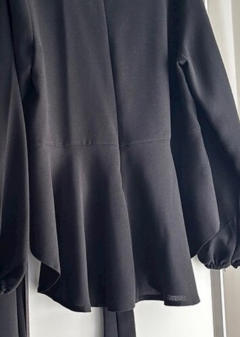 Düğmeli Siyah Mini Uzun Kollu Bluz - Görsel 7