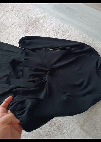 Düğmeli Siyah Mini Uzun Kollu Bluz - Görsel 4