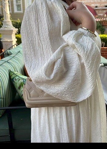 Uzun Beyaz Bohem Keten Elbise - Görsel 4