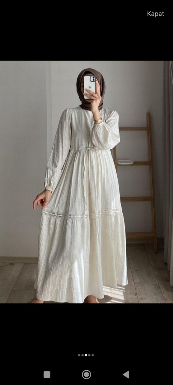Uzun Beyaz Bohem Keten Elbise - Görsel 3