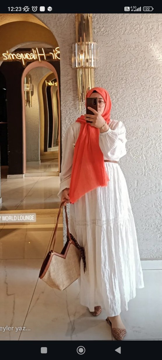 Uzun Kollu Beyaz Bohem keten elbise bir defa giydim - Görsel 4