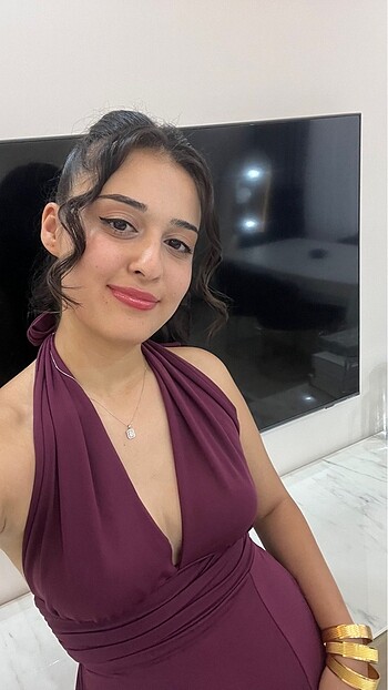 Diğer Mürdüm boyundan bağlamalı elbise