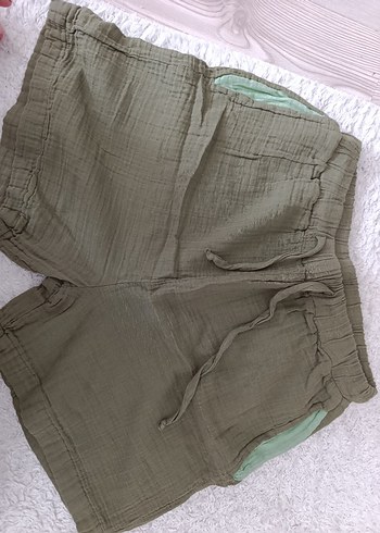 Haki müslin Rahat Kesim Şort - Görsel 2
