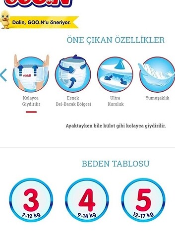 3 Beden: 4-9 kg Beden Renk Goon no:3 (38 adet) külot bez