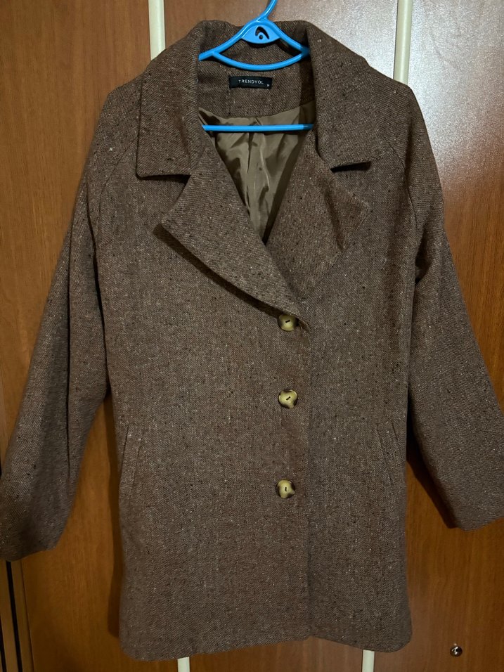 Düğmeli Kahverengi Midi Kadın Kaban - Görsel 3