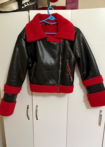 Kırmızı Kürklü Deri Mini Ceket - Görsel 2